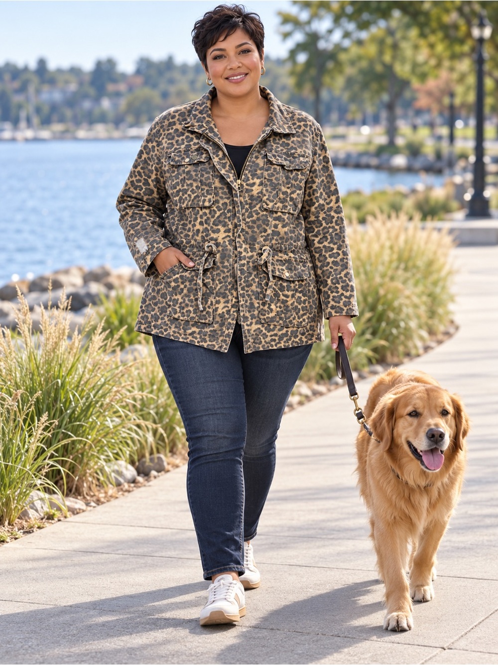 POL Leopard Print Utility Jacket with minimal destruction